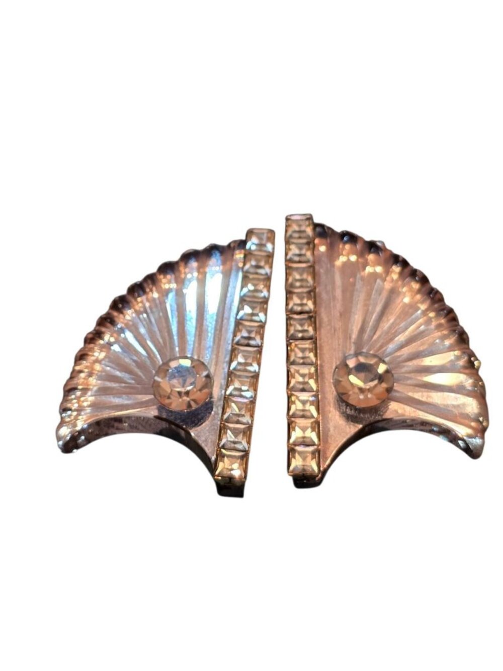 Vintage 80s Mirror Rhinestone Clip Earrings (A10098)